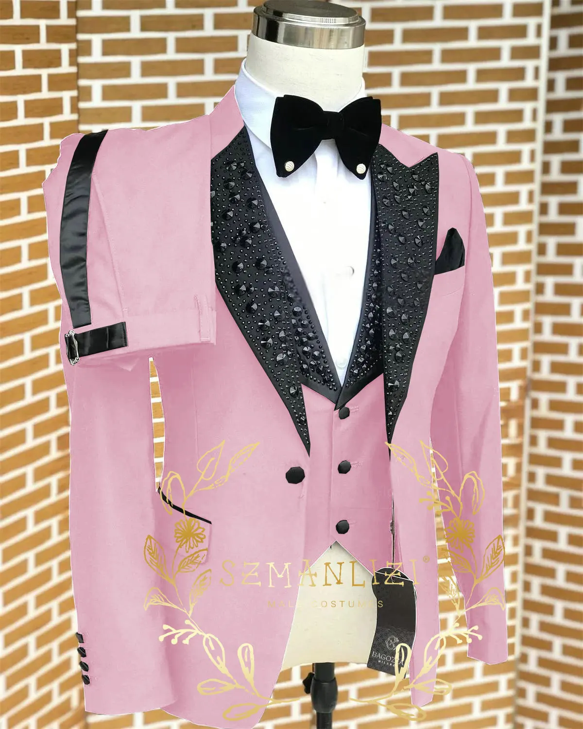 Black Men Suits Luxury Stone Crystal Tuxedos Bespoke Groom Wear 3 Pieces Business Male Prom Blazers Slim Fit Custome Homme - Image 6