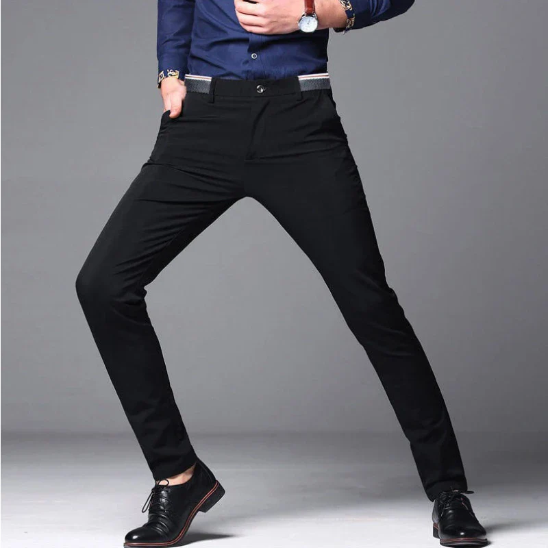 Black Suit Pants for Men's Fashion Business Casual Pants Male Formal Dress Pants Elastic Straight Office Pants Man Navy Blue - Image 2