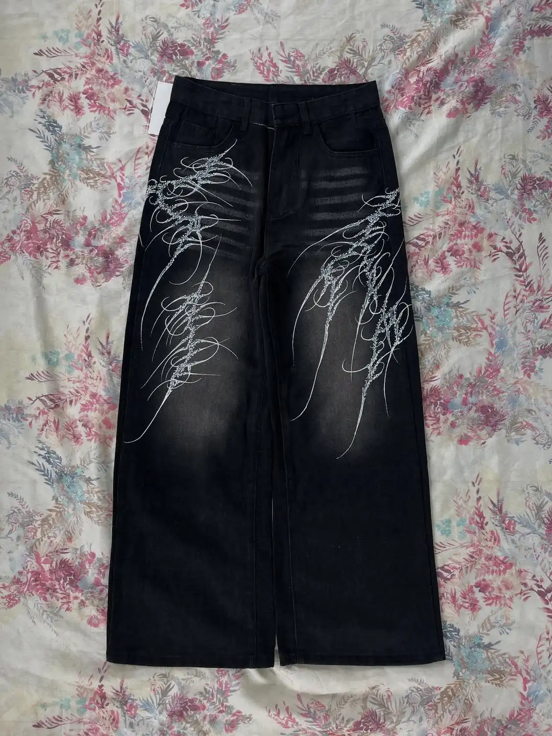 Black Washed Wide Leg Jeans Men Women High Waist Casual Hip Hop Pants Loose Fit Vintage Streetwear Y2K Retro Denim Trousers - Image 9