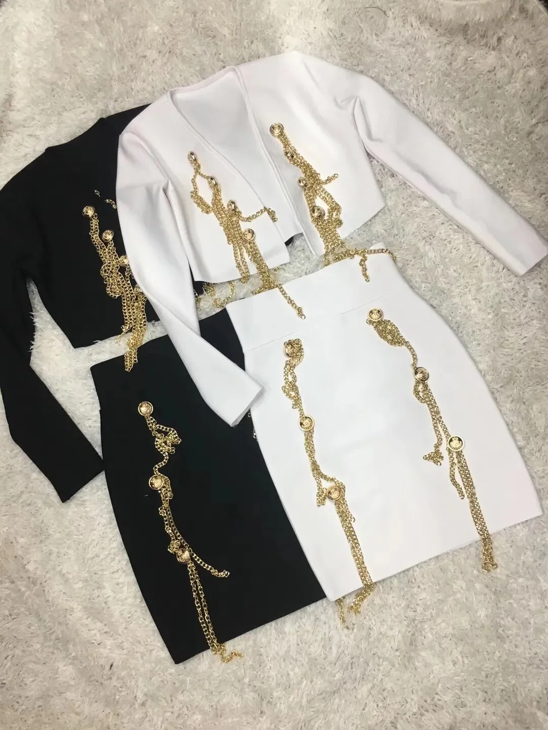 Black White Color Ladies HL Bandage Set Long Sleeve Sexy Bodycon Mini Dress 2 Pieces Set Sexy Nightclub Party Dress Vestido - Image 4