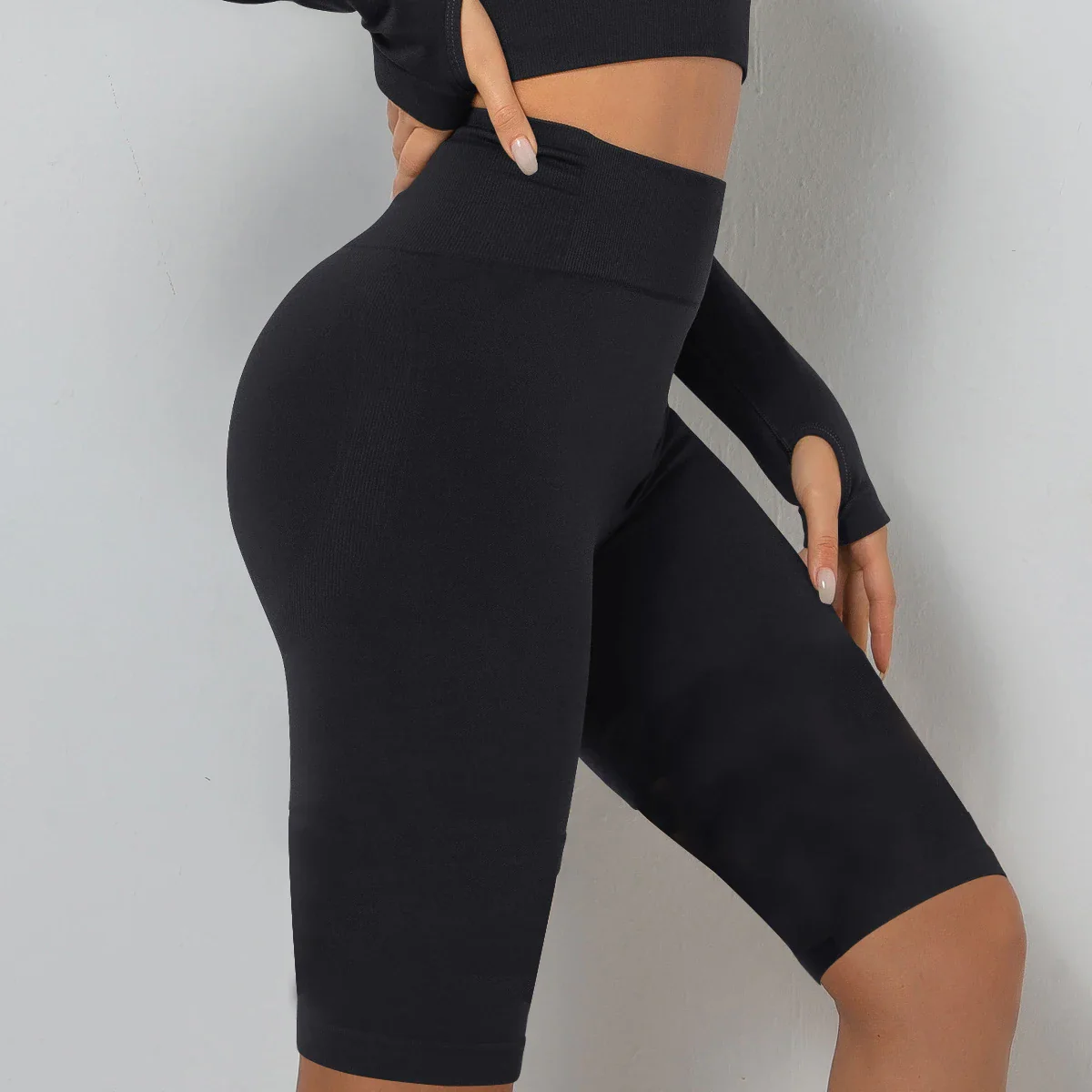 Black Women Gym Shorts High Waist Lifting Push Up Tight Sports Shorts Leggings Spandex Elastic Yoga Fitness Black Leggings - Image 2