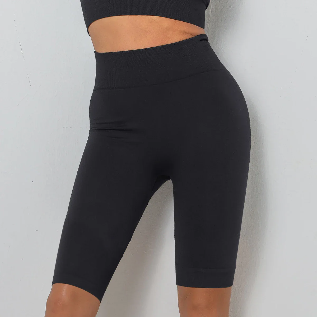 Black Women Gym Shorts High Waist Lifting Push Up Tight Sports Shorts Leggings Spandex Elastic Yoga Fitness Black Leggings - Image 3