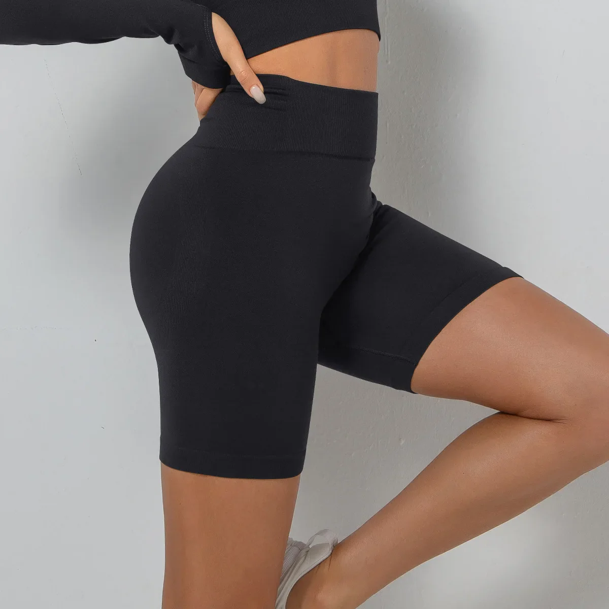 Black Women Gym Shorts High Waist Lifting Push Up Tight Sports Shorts Leggings Spandex Elastic Yoga Fitness Black Leggings - Image 4