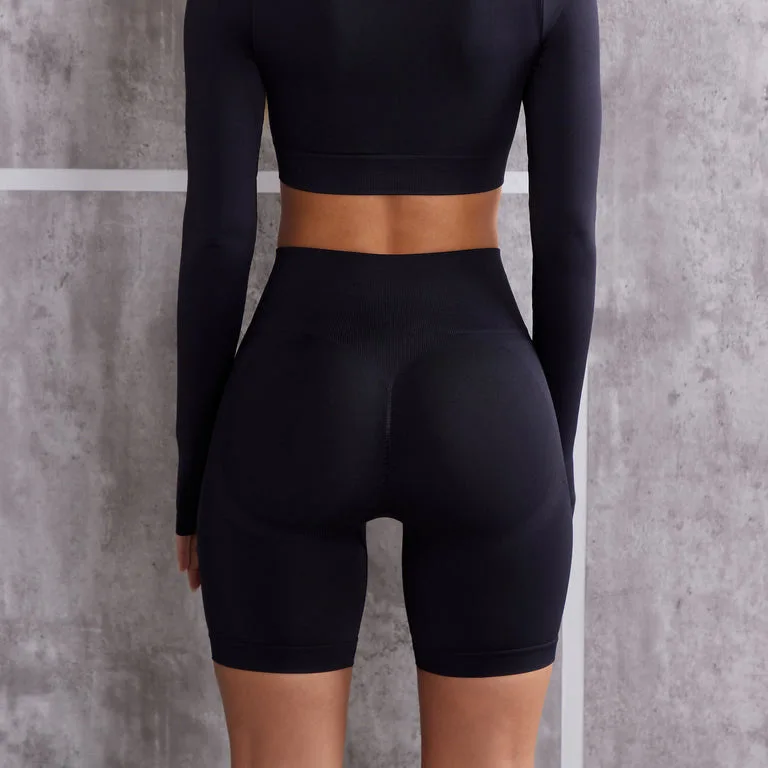 Black Women Gym Shorts High Waist Lifting Push Up Tight Sports Shorts Leggings Spandex Elastic Yoga Fitness Black Leggings - Image 5