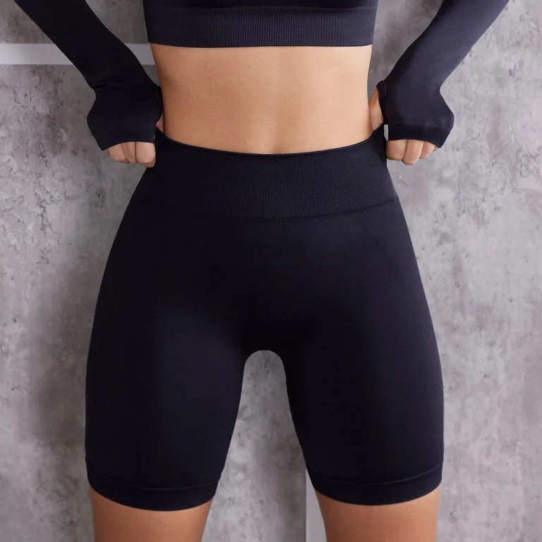 Black Women Gym Shorts High Waist Lifting Push Up Tight Sports Shorts Leggings Spandex Elastic Yoga Fitness Black Leggings - Image 6