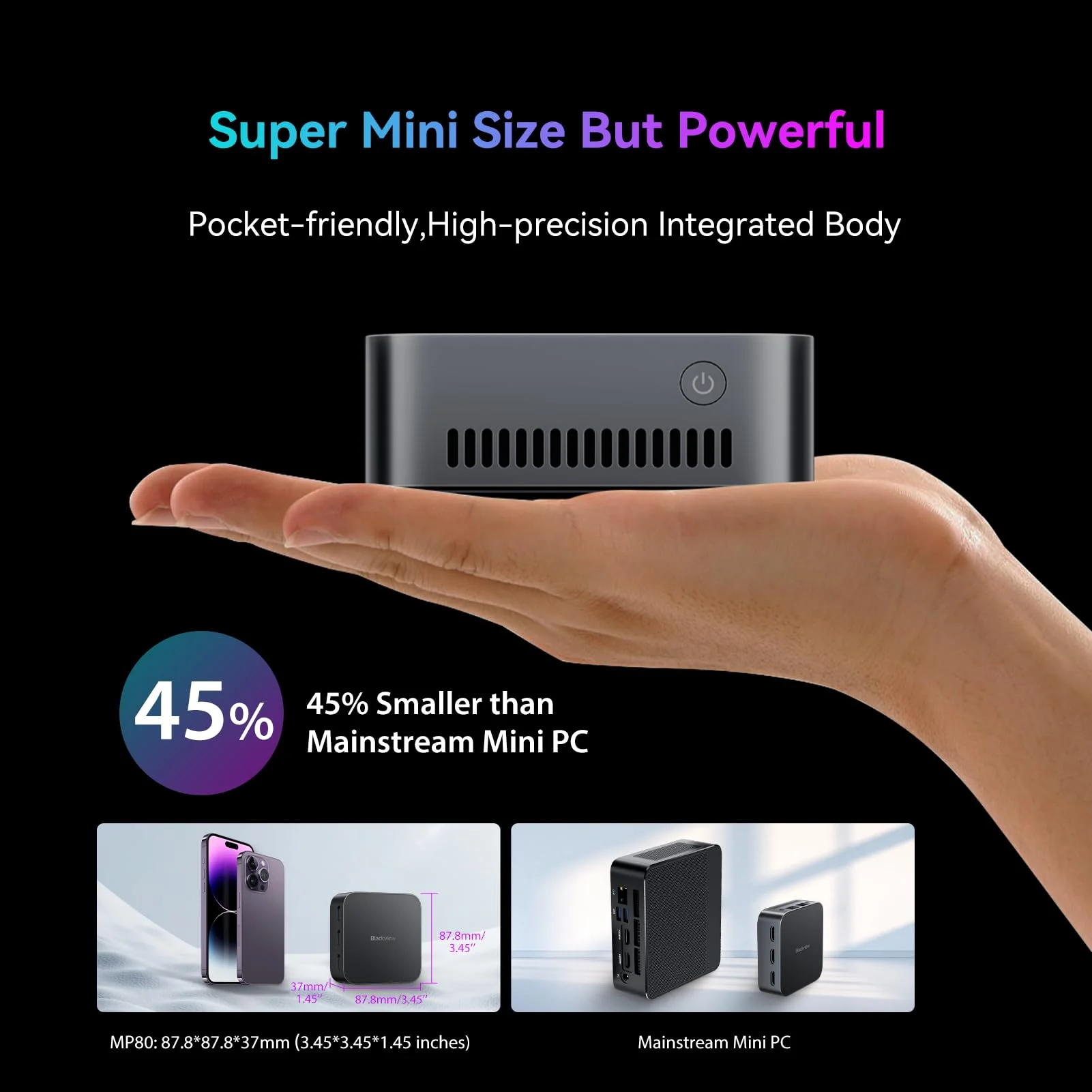 Blackview MP80 Mini PC Intel 12th N95(up to 3.4GHz), 16GB LPDDR5 512GB M.2 SSD Mini Desktop Computers Windows 11 Pro, Support Dual LAN, 3 HDMI, 2.4/5G WiFi, 4K UHD - Image 5