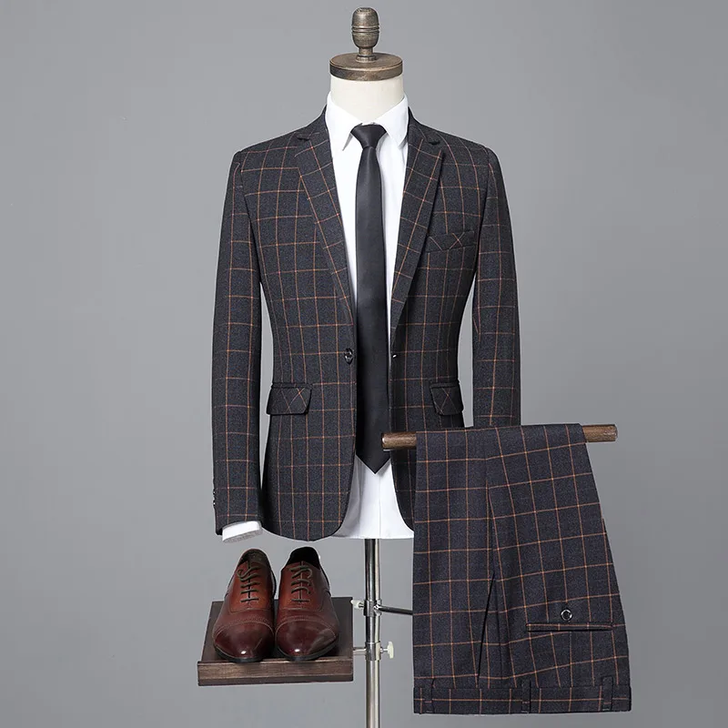 Blazers Pants Vest Sets / 2023 Spring Autumn New Fashion Suits / Men's Casual Business Plaid 3 Piece Suit Jacket Coat Trousers - Image 4