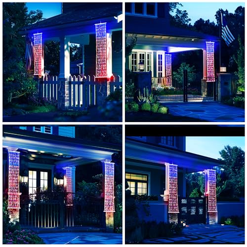 BlcTec 4th of July Decorations, 2 PCS American Flag Lights with 160 LED Red White Blue Lights, 8 Modes, Timer, Waterproof Patriotic Flag Banner for Independence Day, Memorial Day, July 4th Porch Décor - Image 2