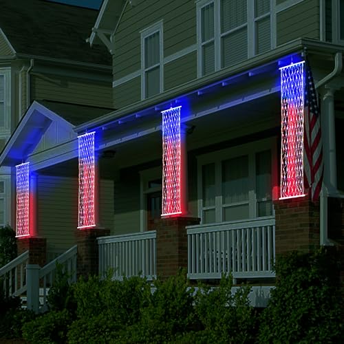 BlcTec 4th of July Decorations, 2 PCS American Flag Lights with 160 LED Red White Blue Lights, 8 Modes, Timer, Waterproof Patriotic Flag Banner for Independence Day, Memorial Day, July 4th Porch Décor - Image 3