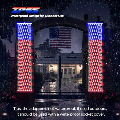 BlcTec 4th of July Decorations, 2 PCS American Flag Lights with 160 LED Red White Blue Lights, 8 Modes, Timer, Waterproof Patriotic Flag Banner for Independence Day, Memorial Day, July 4th Porch Décor - Image 4