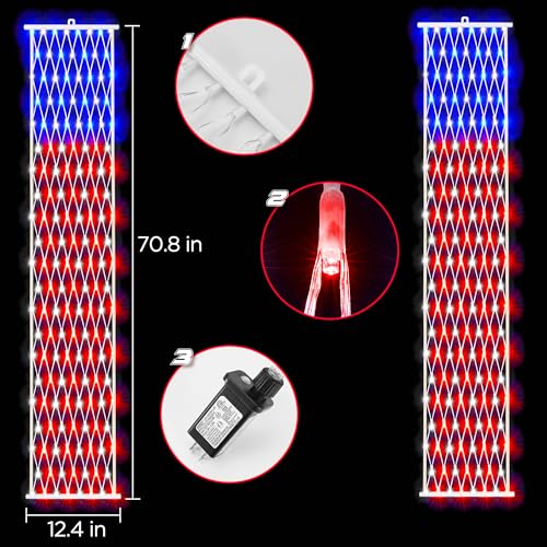 BlcTec 4th of July Decorations, 2 PCS American Flag Lights with 160 LED Red White Blue Lights, 8 Modes, Timer, Waterproof Patriotic Flag Banner for Independence Day, Memorial Day, July 4th Porch Décor - Image 5