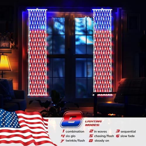 BlcTec 4th of July Decorations, 2 PCS American Flag Lights with 160 LED Red White Blue Lights, 8 Modes, Timer, Waterproof Patriotic Flag Banner for Independence Day, Memorial Day, July 4th Porch Décor - Image 6