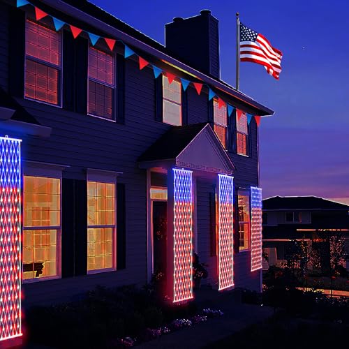 BlcTec 4th of July Decorations, 2 PCS American Flag Lights with 160 LED Red White Blue Lights, 8 Modes, Timer, Waterproof Patriotic Flag Banner for Independence Day, Memorial Day, July 4th Porch Décor - Image 7