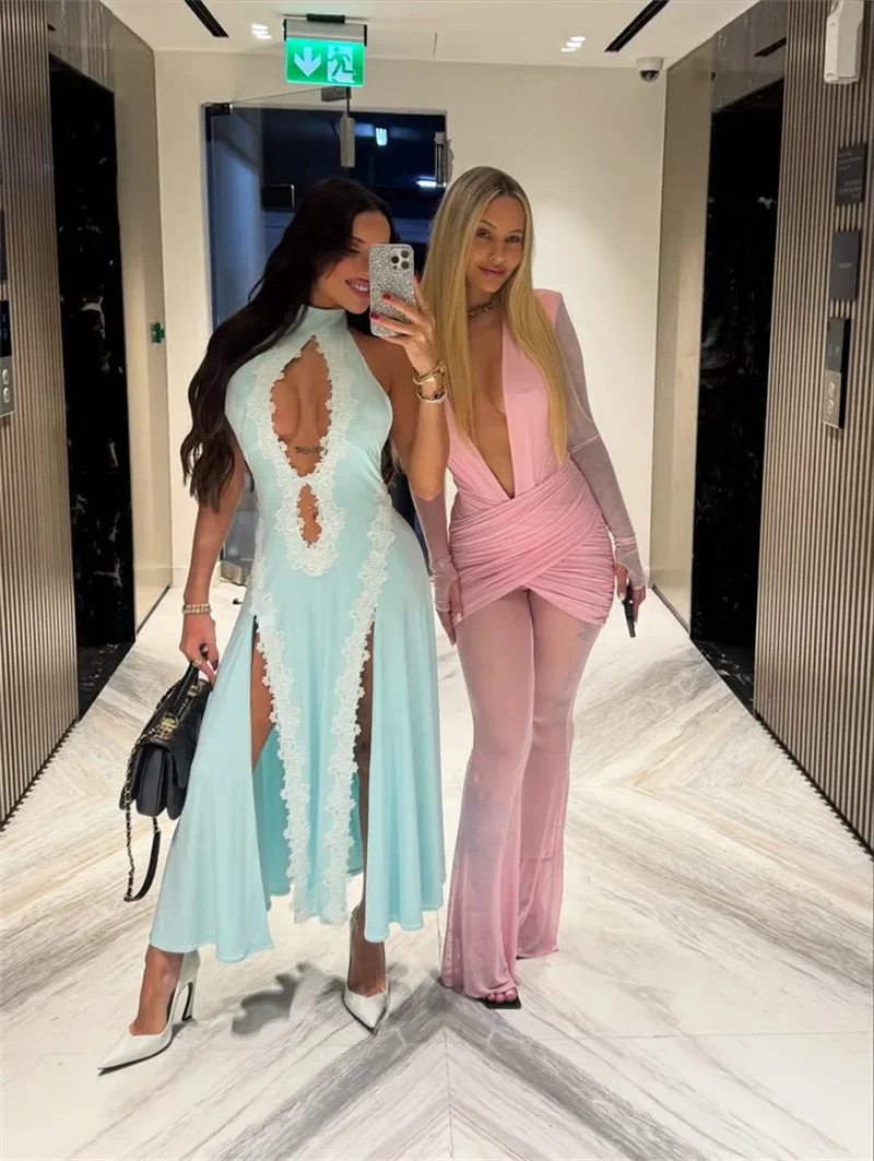 Blifanbo Sexy Deep V Mesh Long Sleeve Jumpsuit  Women Autumn Double Layer Patchwork Ruched Bodycon Jumpsuit Rompers New 2025 - Image 32