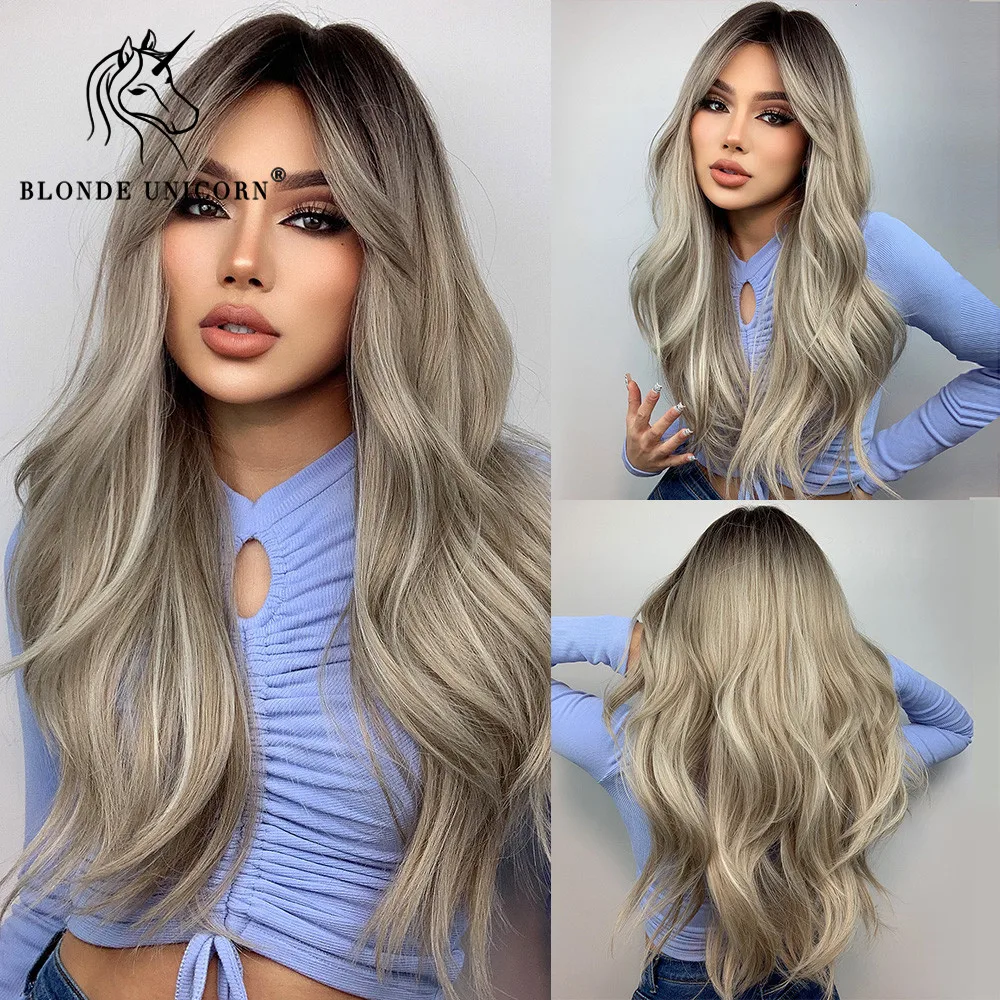 Blonde Unicorn Synthetic Long Wavy Wig Ombre Purple to Blue for Woman Cosplay Halloween Wigs Heat Resistant Fiber Bangs Hair - Image 21