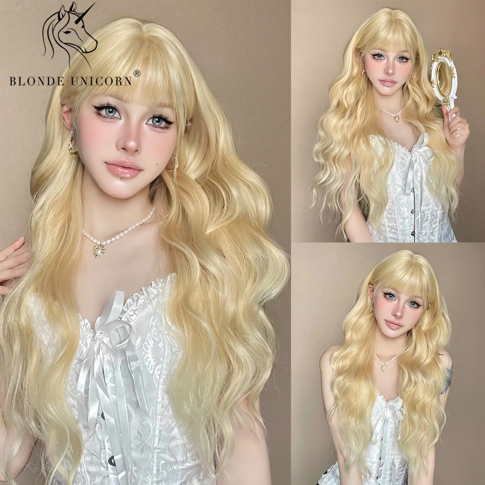 Blonde Unicorn Synthetic Long Wavy Wig Ombre Purple to Blue for Woman Cosplay Halloween Wigs Heat Resistant Fiber Bangs Hair - Image 29