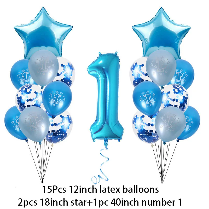 blue happy baby shower boys birthday pull flag banner balloon garland 1 age birth day 12month photo frame first party decor 1st - Image 14