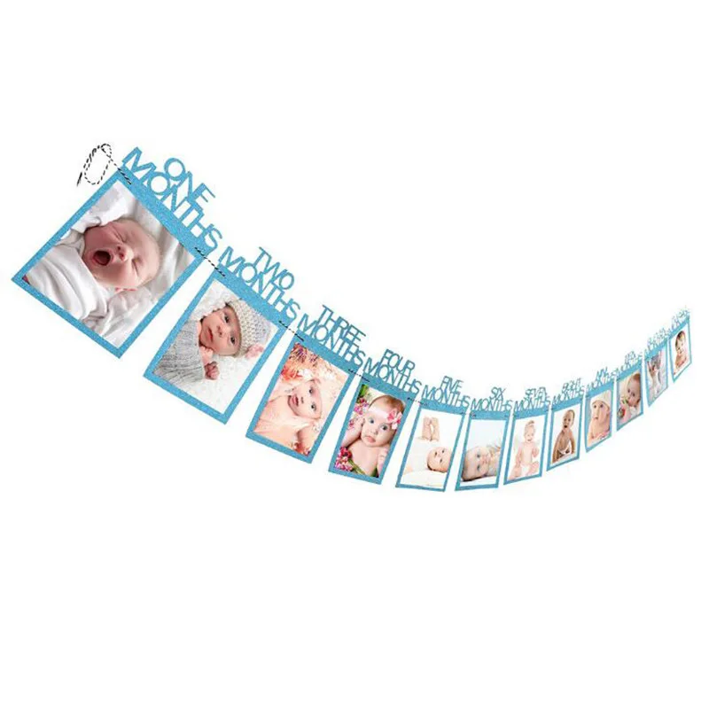 blue happy baby shower boys birthday pull flag banner balloon garland 1 age birth day 12month photo frame first party decor 1st - Image 22