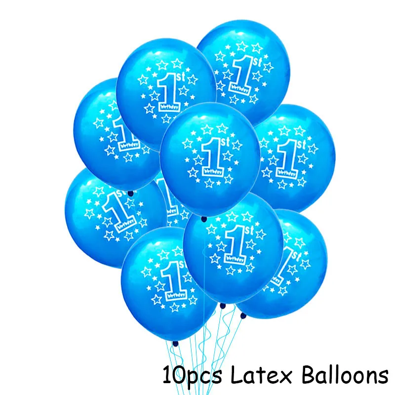 blue happy baby shower boys birthday pull flag banner balloon garland 1 age birth day 12month photo frame first party decor 1st - Image 25