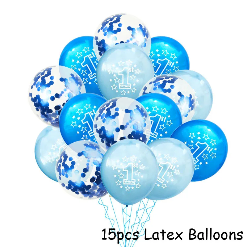 blue happy baby shower boys birthday pull flag banner balloon garland 1 age birth day 12month photo frame first party decor 1st - Image 34