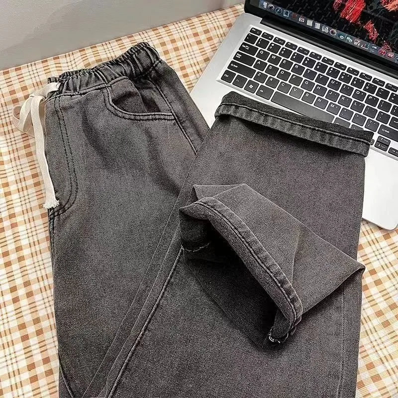 Blue Washed Denim Jeans for Men Straight Loose Fit Wide Leg American Style High Street Casual Pants Trendy Simple - Image 2