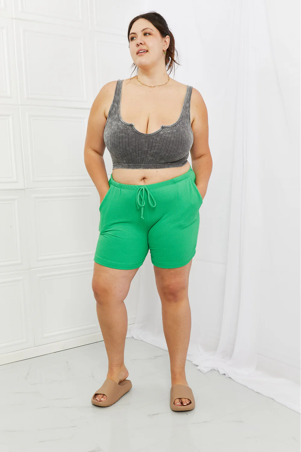 Blumin Apparel Too Good Full Size Ribbed Shorts in Green - Image 4