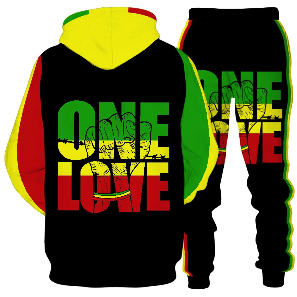 Bob Marley Men's Sets One Love Rasta Hoodie and Joggers Activewear Sets - Image 8