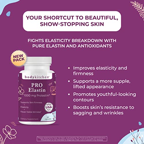 Body Kitchen Pro-Elastin, 1000 mg Elastin Supplement, Help Reduce Signs of Aging, Improved Skin Health, Firmness & Elasticity, Fewer Wrinkles, Veggie Caps, (Pack of 1) - Image 5