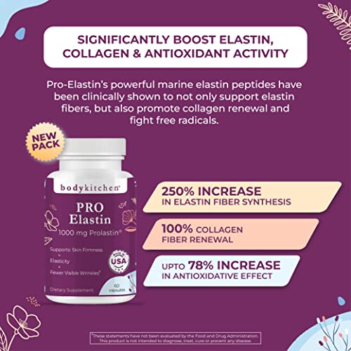 Body Kitchen Pro-Elastin, 1000 mg Elastin Supplement, Help Reduce Signs of Aging, Improved Skin Health, Firmness & Elasticity, Fewer Wrinkles, Veggie Caps, (Pack of 1) - Image 7