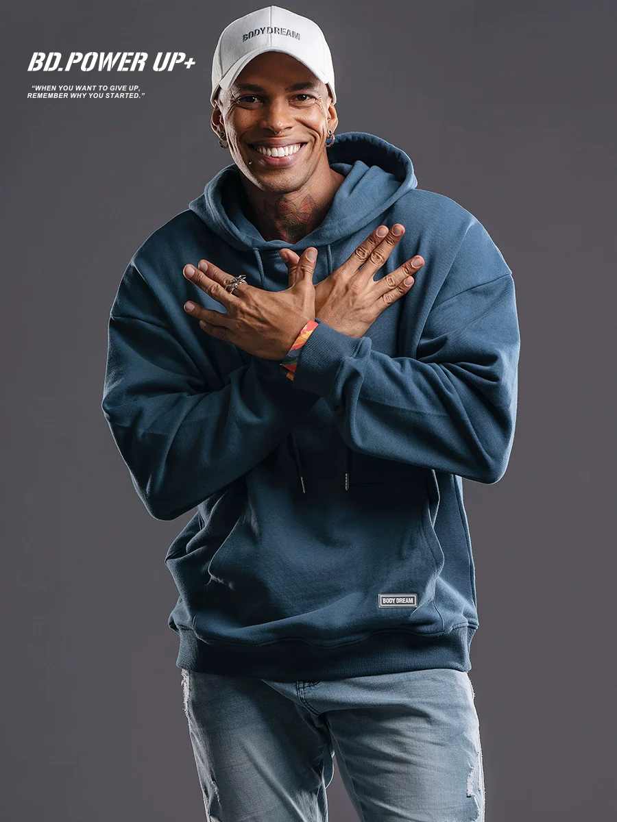 Bodybuilding Hooded Loose Shoulder Base All-Matching Men's Sweatshirt - Image 2