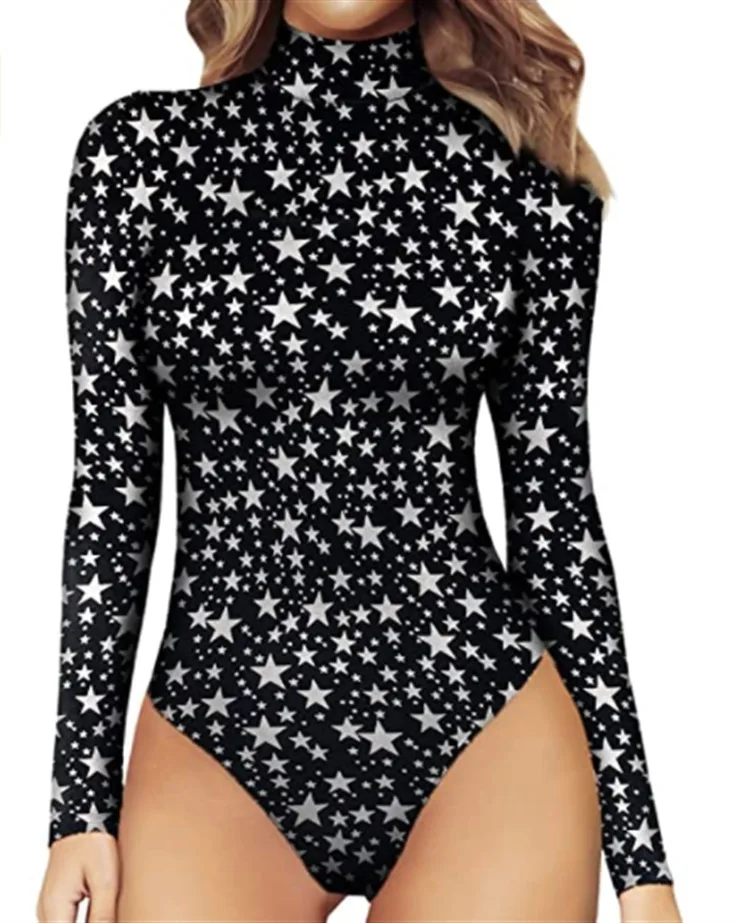 Bodysuit Long Sleeve Women Body street Forefair Sexy Bodycon Square Neck Sheath Crotch Basic Black Overalls Top - Image 7