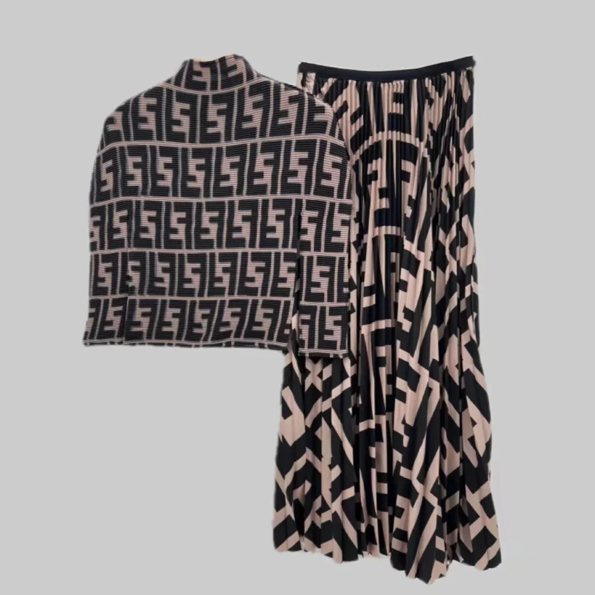 Bohemian Set For Women Gradient Letter Print Long Sleeve Top And Pleated Design Skirt Dress Set Elegant Lady Suit Versatile Sets - Image 10