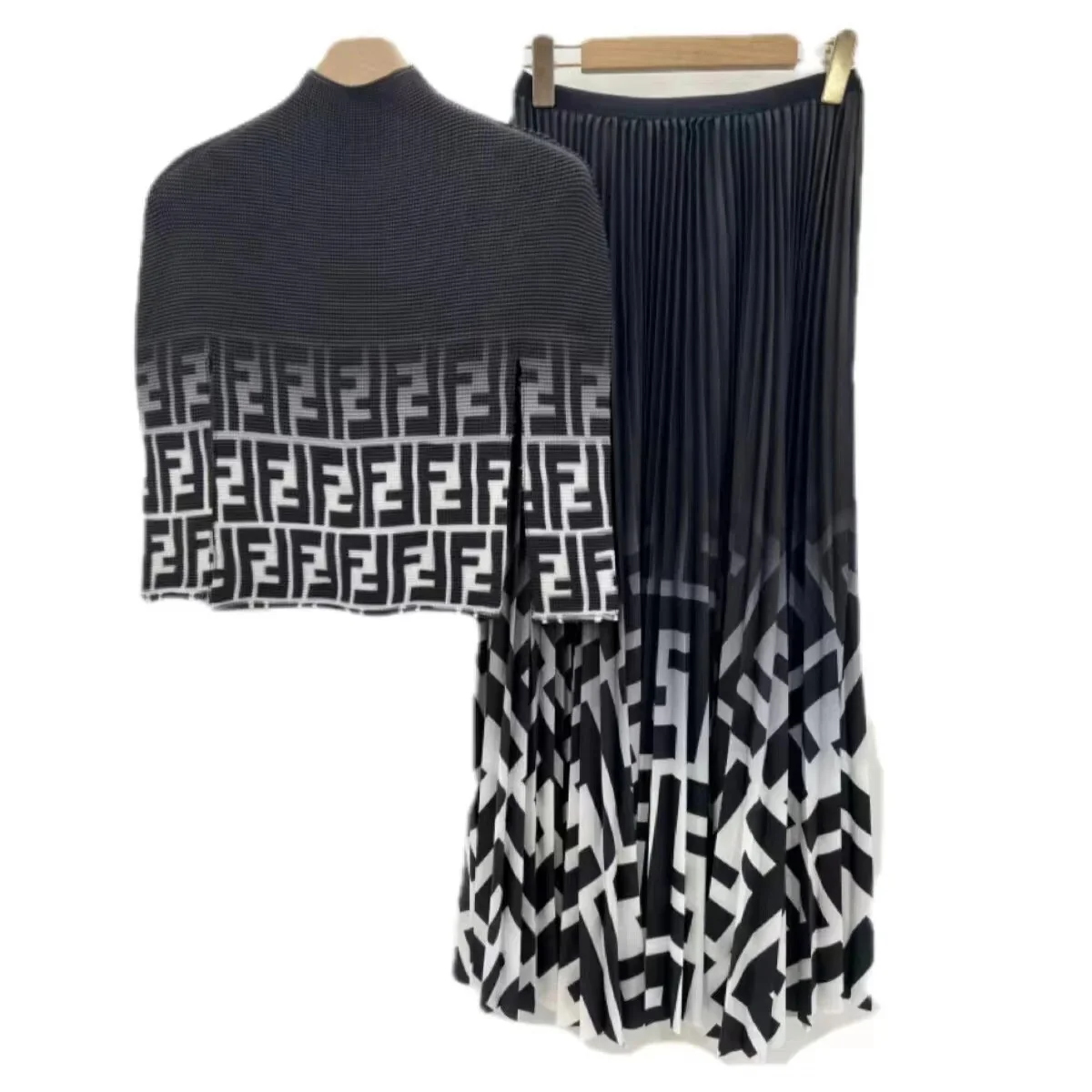 Bohemian Set For Women Gradient Letter Print Long Sleeve Top And Pleated Design Skirt Dress Set Elegant Lady Suit Versatile Sets - Image 11