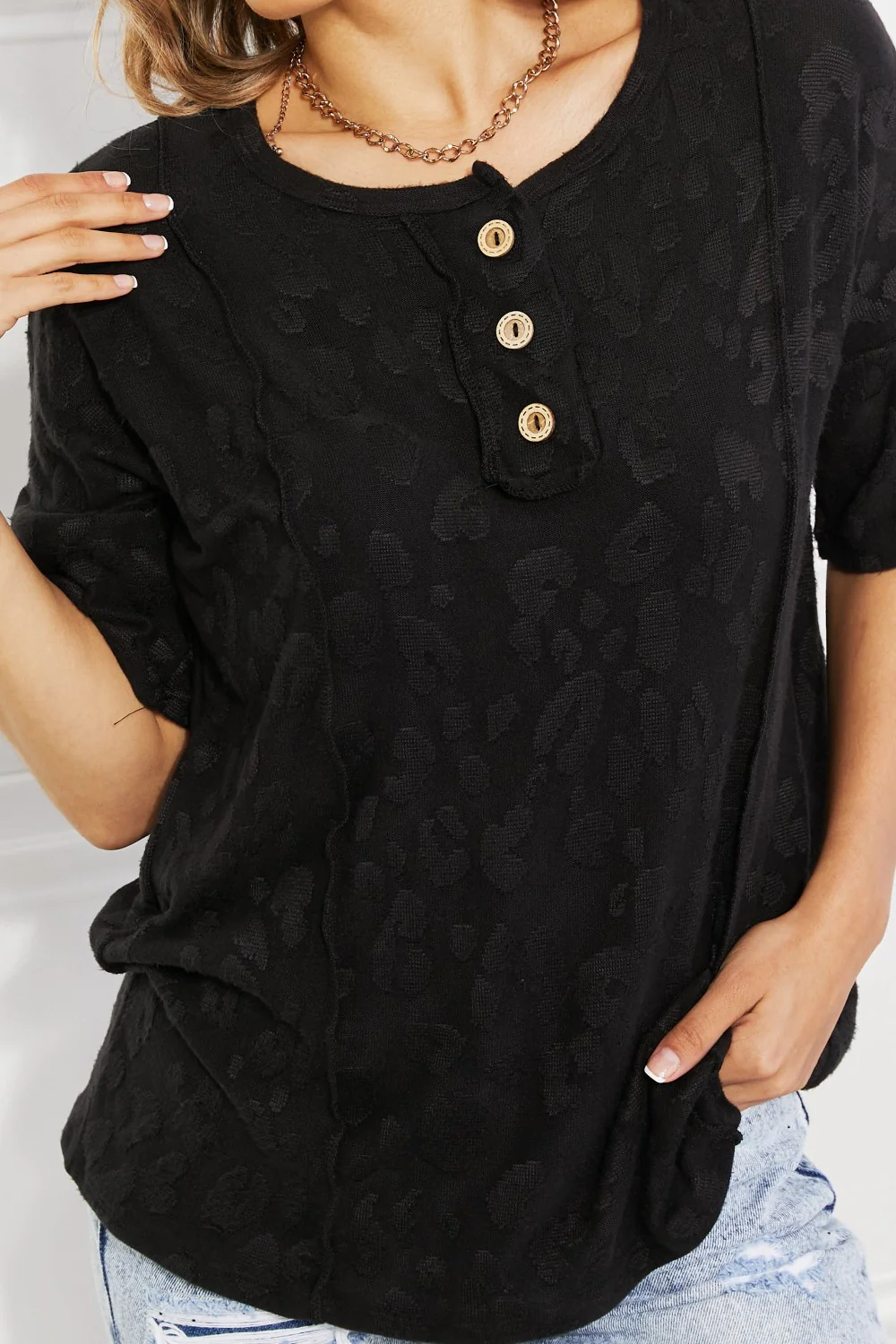 BOMBOM At The Fair Animal Textured Top in Black - Image 6