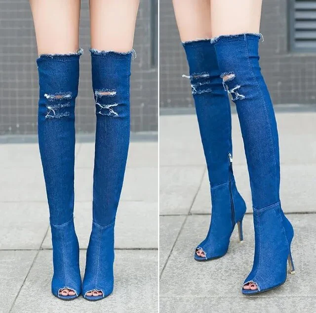 Boots Women Thigh High Boots 2018 Winter Women Boots High Heels Women Shoes tassel jean boot ladies shoes Good service S249 - Image 10