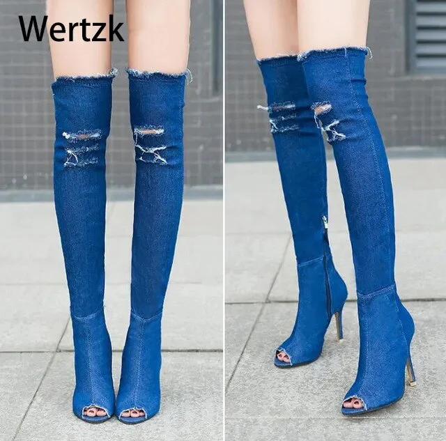 Boots Women Thigh High Boots 2018 Winter Women Boots High Heels Women Shoes tassel jean boot ladies shoes Good service S249 - Image 2