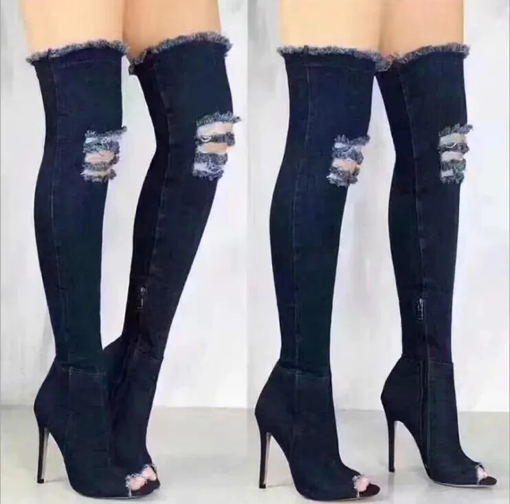 Boots Women Thigh High Boots 2018 Winter Women Boots High Heels Women Shoes tassel jean boot ladies shoes Good service S249 - Image 8