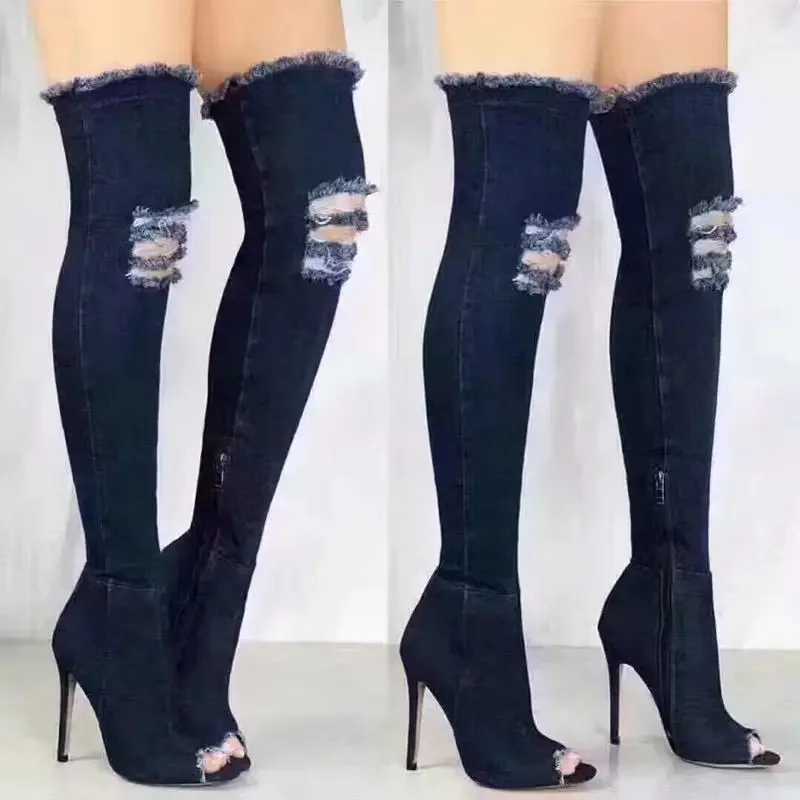 Boots Women Thigh High Boots Winter Women Boots High Heels Women Shoes tassel jean boot ladies shoes Good service 2023 - Image 4