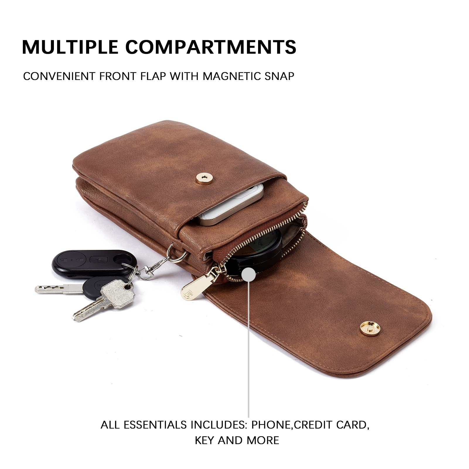 BOSTANTEN Leather Small Crossbody Bags for Women Designer Cell Phone Bag Wallet Purses Adjustable Strap Retro Brown - Image 6