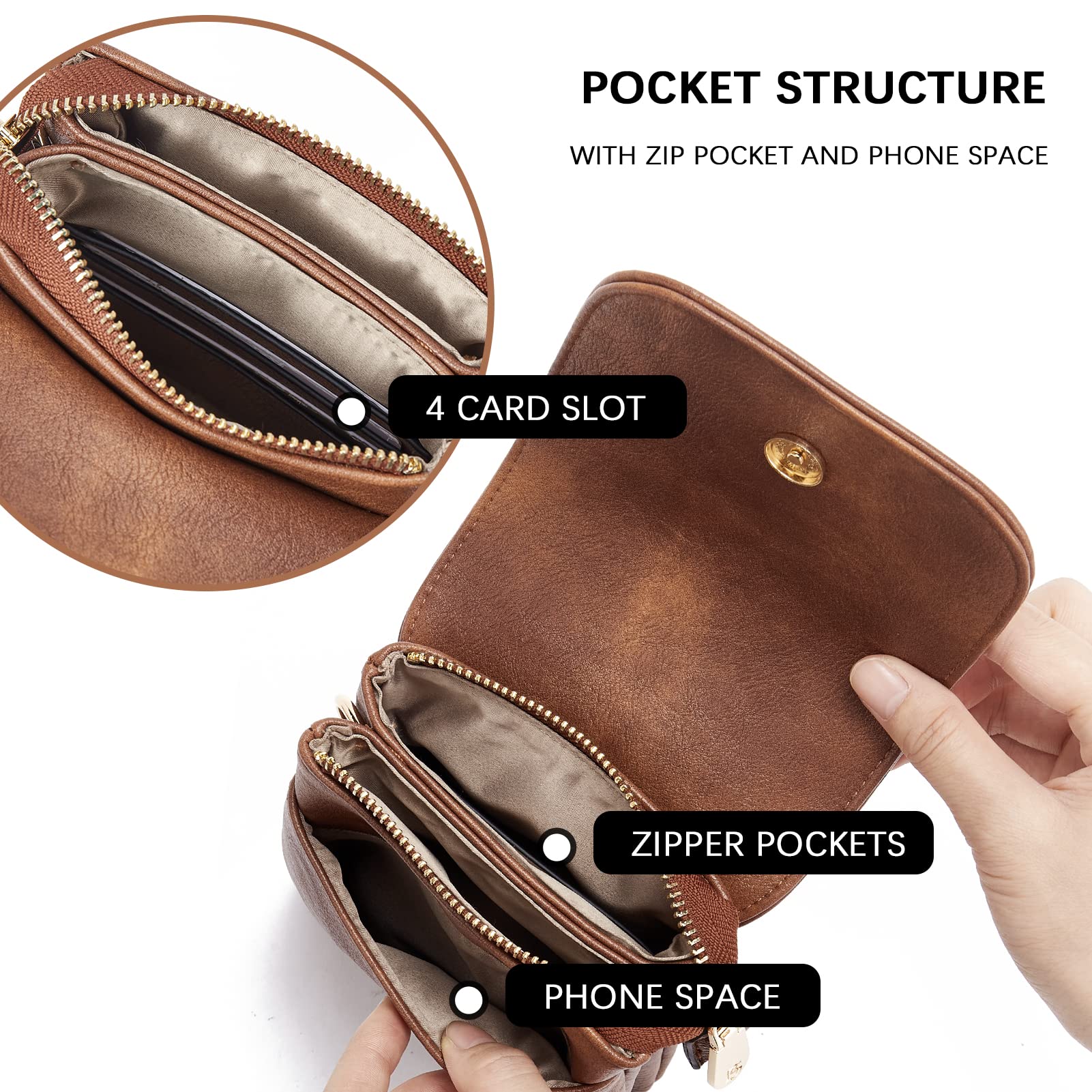 BOSTANTEN Leather Small Crossbody Bags for Women Designer Cell Phone Bag Wallet Purses Adjustable Strap Retro Brown - Image 7