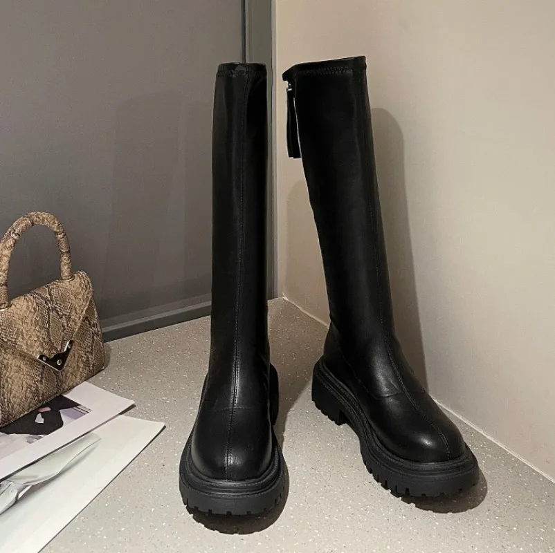 Botas largas con forro polar para mujer, zapatos de Caballero de otoño e invierno, nuevas, finas, europeas y americanas, Sizes42 - Image 6
