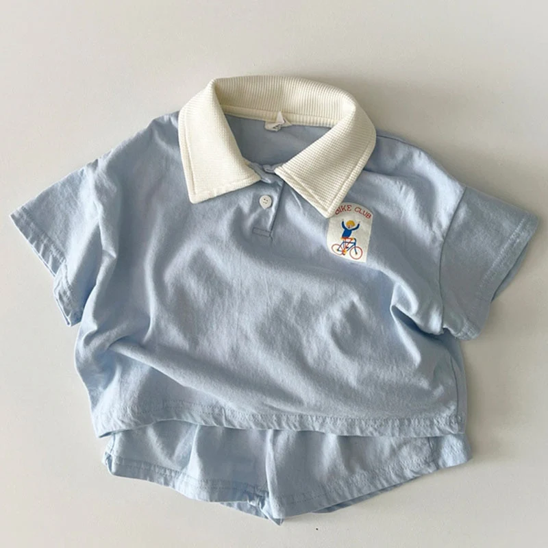 Boy Summer Fashion Polo Sports Set Kid Simple Turn-down Collar T-shirt With Solid Loose Thin Cotton Shorts 2pc Suit - Image 2