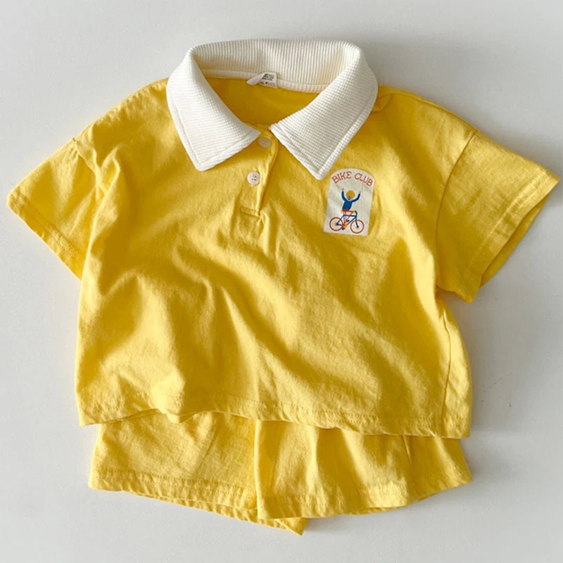 Boy Summer Fashion Polo Sports Set Kid Simple Turn-down Collar T-shirt With Solid Loose Thin Cotton Shorts 2pc Suit - Image 8