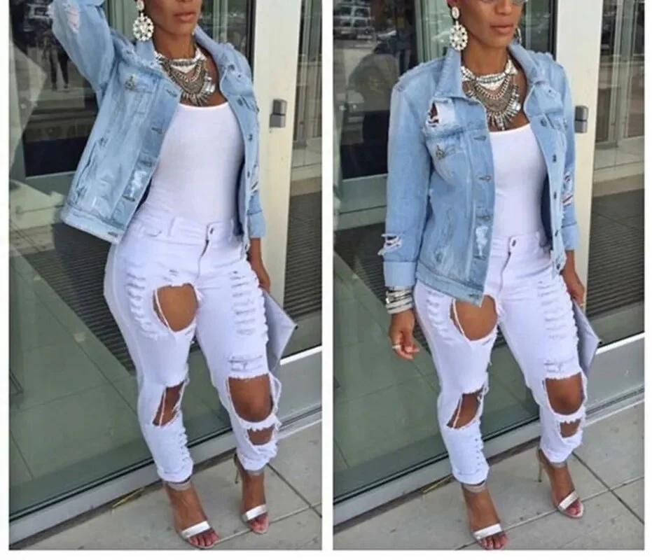 Boyfriend Wind Autumn Winter Women Hole Denim Jacket 2021 Vintage Harajuku Female Jeans Coat Slim Chaquetas Mujer - Image 5