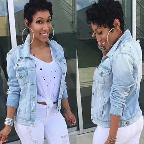 Boyfriend Wind Autumn Winter Women Hole Denim Jacket 2021 Vintage Harajuku Female Jeans Coat Slim Chaquetas Mujer - Image 7