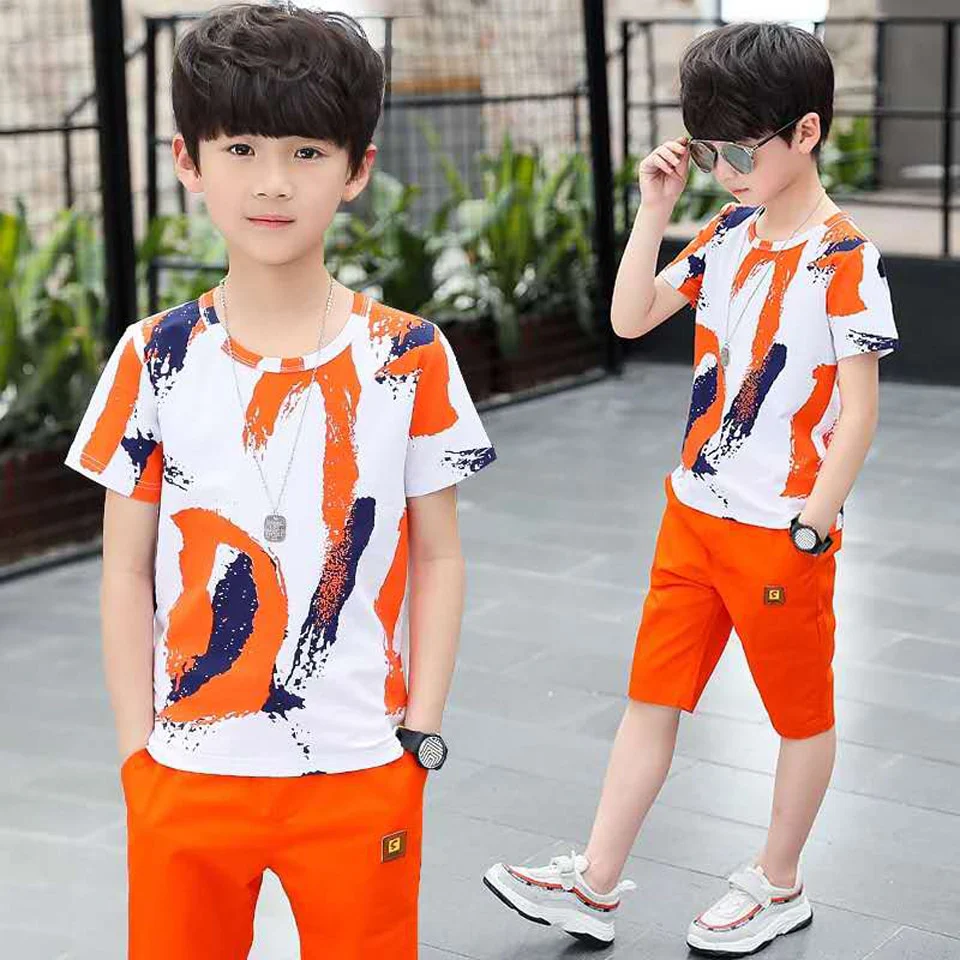 Boys Clothing Sets Summer 2019 Cotton Teenage Kids Boys Suit For 4 6 8 10 12 14 Years Children Short Sleeve Shirt Shorts Set - Image 2
