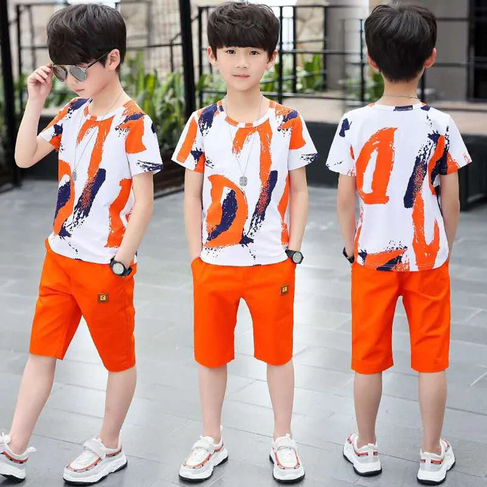 Boys Clothing Sets Summer 2019 Cotton Teenage Kids Boys Suit For 4 6 8 10 12 14 Years Children Short Sleeve Shirt Shorts Set - Image 5