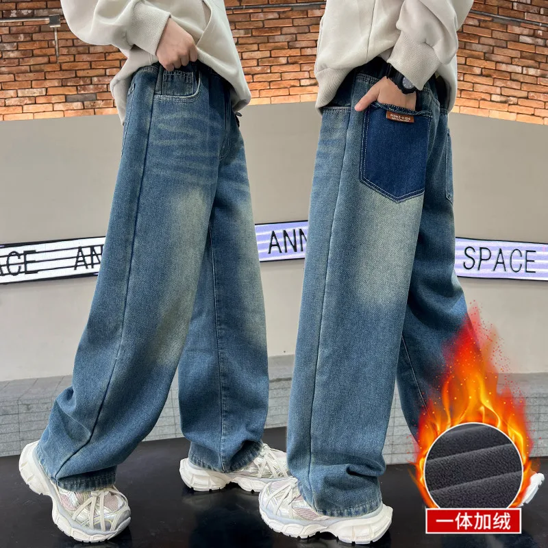Boys Jeans 2024 Autumn&winter New Teenage Children Plus Fleece Warm Pants Boys Fried Street Handsome Pants Kids Denim Trousers - Image 38