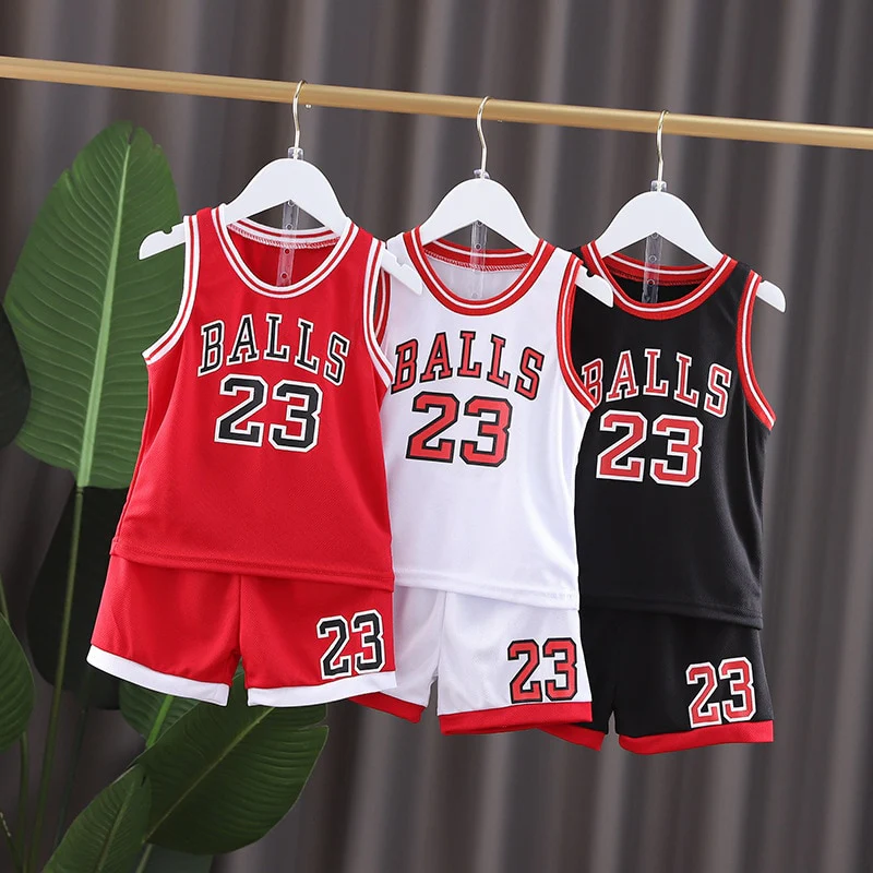 Boys Sports Basketball Clothes Suit Summer New Children's Fashion Leisure Letters Sleeveless Baby Vest + T-shirt 2pcs Sets Kids - Image 5