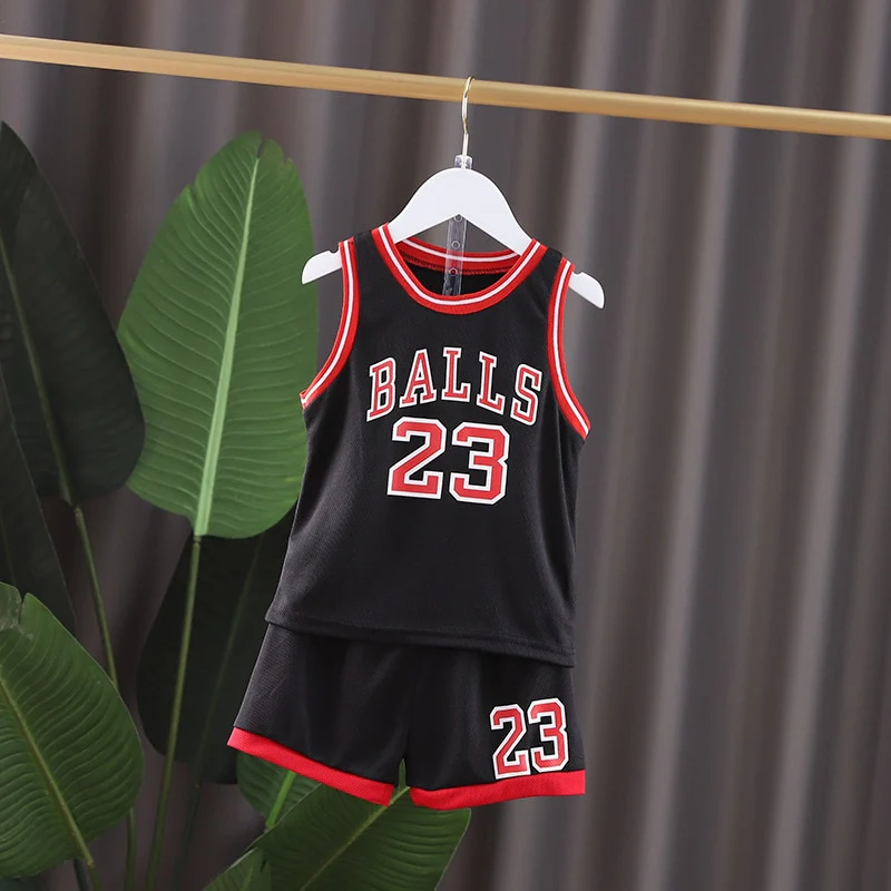 Boys Sports Basketball Clothes Suit Summer New Children's Fashion Leisure Letters Sleeveless Baby Vest + T-shirt 2pcs Sets Kids - Image 8